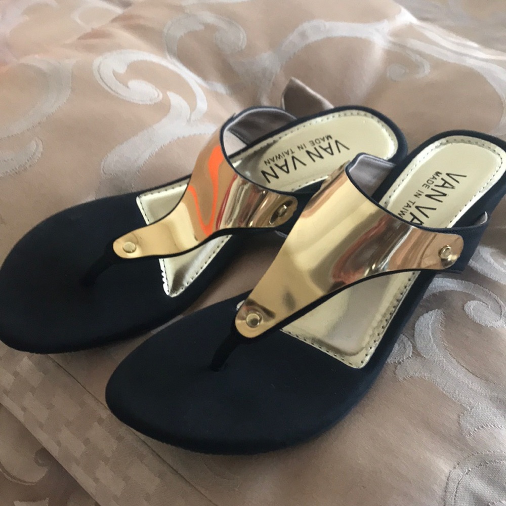 Brand new black and gold sandals